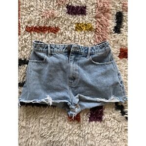 Show Me Your Mumu Denim Shorts High Waist Distressed Raw Hem Light Wash‎ 26 L2